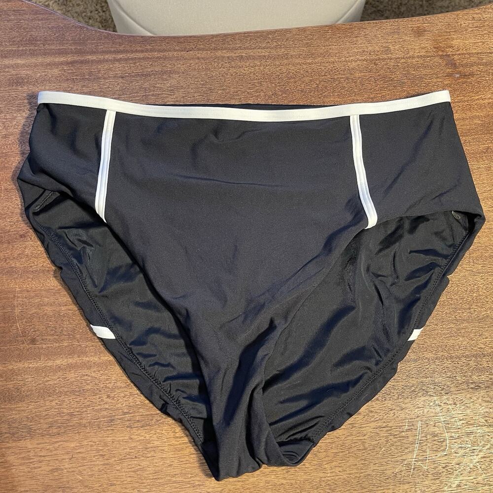 CALIA Womens Black High Waisted Piped Contrast Trim Swim Bottoms XL